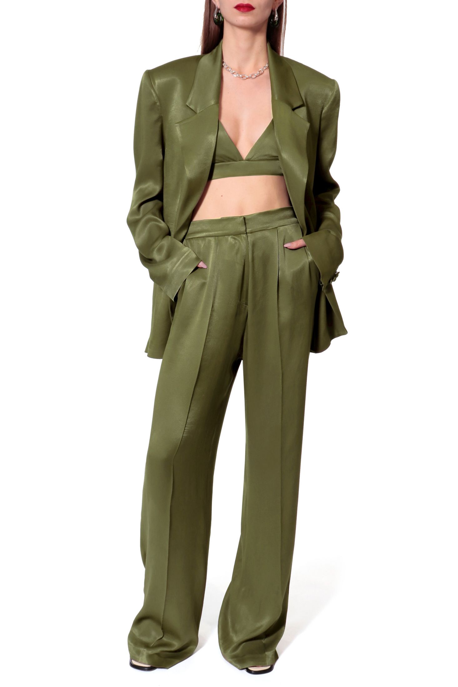 Trousers Jessie Satin Olive Branch